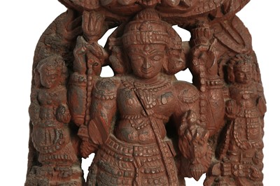 Lot 454 - A CARVED WOOD PANEL WITH THE HINDU GOD SHIVA