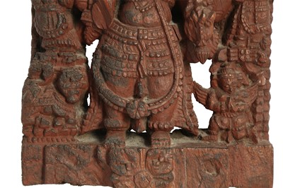 Lot 454 - A CARVED WOOD PANEL WITH THE HINDU GOD SHIVA