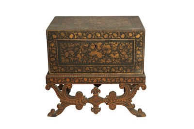Lot 465 - AN ANGLO-INDIAN LACQUERED AND GILT CHEST ON STAND