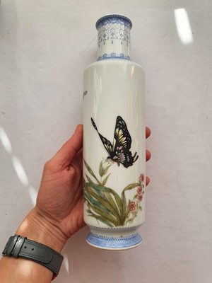 Lot 272 - A PAIR OF CHINESE FAMILLE ROSE 'BUTTERFLY' VASES.