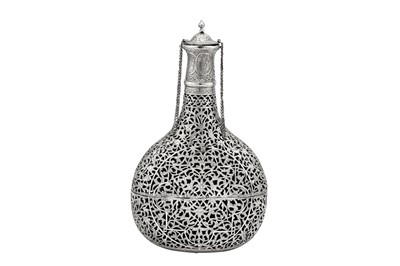 Lot 323 - An early 20th century Iranian (Persian) silver cased bottle, Isfahan circa 1900 mark of Ja’far