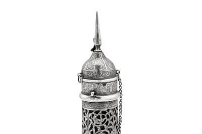 Lot 172 - An early 20th century Iranian (Persian) silver cased bottle, Isfahan circa 1910 mark of Ja'far