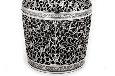 Lot 172 - An early 20th century Iranian (Persian) silver cased bottle, Isfahan circa 1910 mark of Ja'far