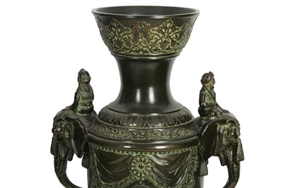 Lot 437 - A PAIR OF LARGE ORIENTALIST POTTERY VASES WITH BRONZE FINISH