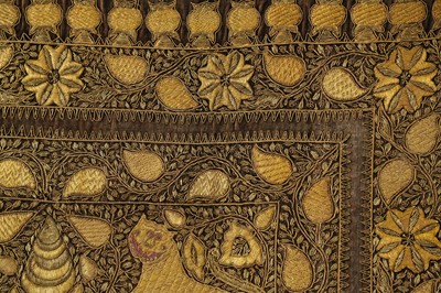 Lot 448 - A FINE METAL THREAD EMBROIDERED INDIAN WALL HANGING