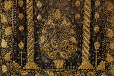 Lot 448 - A FINE METAL THREAD EMBROIDERED INDIAN WALL HANGING
