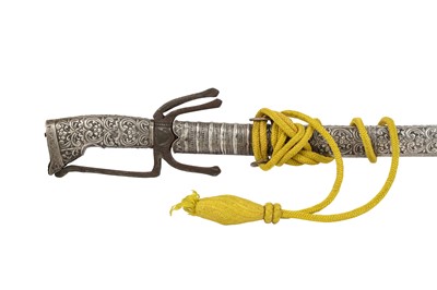 Lot 421 - A MOROCCAN SILVER-HILTED NIMCHA SWORD