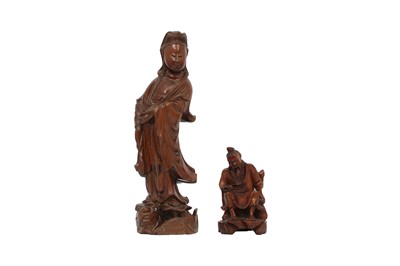 Lot 421 - TWO CHINESE WOOD FIGURES.