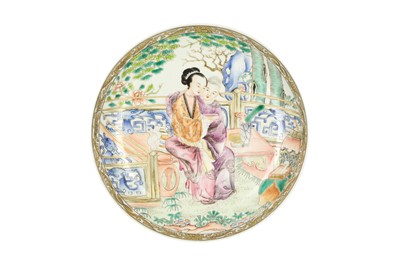 Lot 876 - A CHINESE FAMILLE ROSE 'LOVERS' DISH.