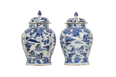 Lot 618 - A PAIR OF CHINESE BLUE AND WHITE BALUSTER VASES AND COVERS.
