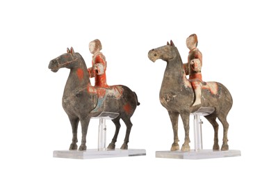 Lot 792 - A PAIR OF CHINESE POTTERY HORSES AND RIDERS.