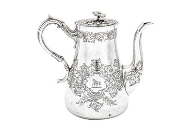 Lot 594 - A Victorian sterling silver coffee pot, Sheffield 1855 by Hawkesworth, Eyre & Co
