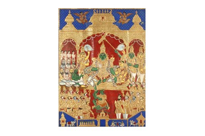 Lot 403 - AN ENTHRONEMENT SCENE WITH LORD RAMA AND HIS CONSORT SITA
