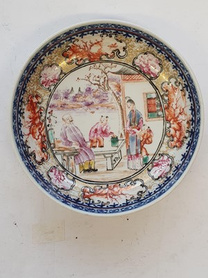 Lot 274 - A PAIR OF CHINESE FAMILLE ROSE FIGURATIVE SAUCER DISHES.