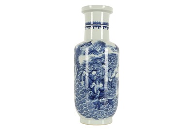 Lot 1012 - A CHINESE BLUE AND WHITE 'CELESTIAL LADIES' ROULEAU VASE.