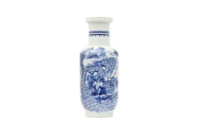 Lot 465 - A CHINESE BLUE AND WHITE 'CELESTIAL LADIES' ROULEAU VASE.