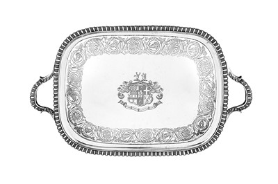 Lot 683 - A fine George III sterling silver twin handled tray, London 1807 by John Mewburn (reg. 2nd Oct 1792)