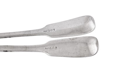 Lot 127 - A pair of mid-19th century Indian Colonial silver tablespoons, Calcutta circa 1840 by Pittar and Co (active 1825-48)
