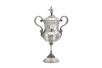 Lot 366 - FIREFIGHTER INTEREST - A VICTORIAN STERLING SILVER AND SILVER PLATED (EPNS) TROPHY CUP AND COVER