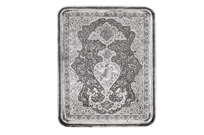 Lot 310 - A mid-20th century Iranian (Persian) unmarked silver tray, Isfahan circa 1940