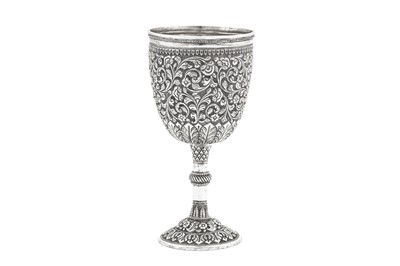 Lot 164 - A late 19th century Anglo – Indian unmarked silver goblet, Cutch circa 1890