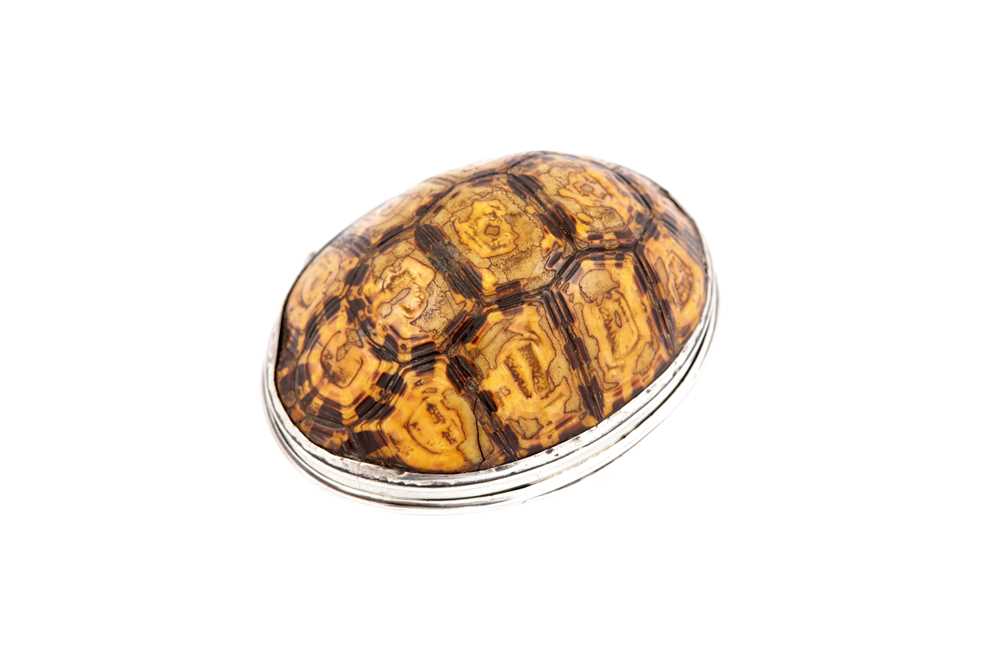 Lot 68 - A late 18th / early 19th century unmarked silver mounted terrapin snuff box, possibly Scottish circa 1800