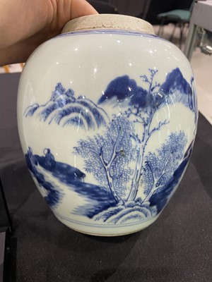 Lot 276 - A PAIR OF CHINESE BLUE AND WHITE 'LANDSCAPE' JARS.