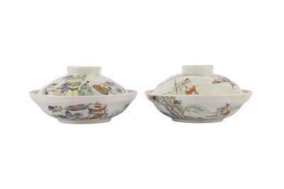 Lot 823 - A PAIR OF CHINESE FAMILLE ROSE BOWLS AND COVERS.