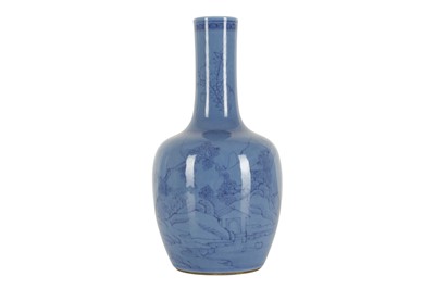 Lot 947 - A CHINESE BLUE-GLAZED 'LANDSCAPE' VASE.