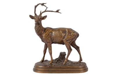 Lot 371 - ALFRED DUBUCAND (FRENCH, 1828 - 1924): A BRONZE MODEL OF A STAG