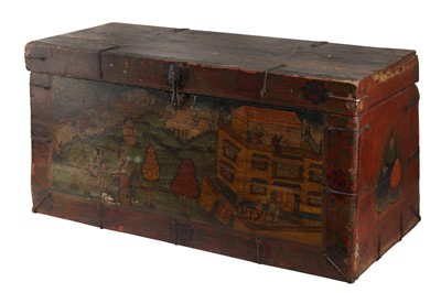 Lot 743 - A TIBETAN PAINTED PINE TRUNK, LATE 19TH TO EARLY 20TH CENTURY