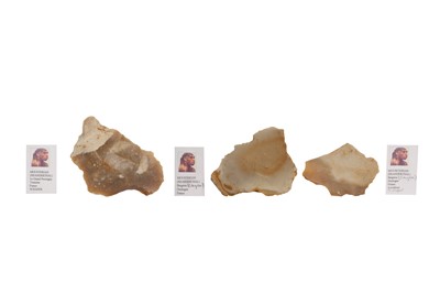 Lot 298 - THREE NEANDERTHAL STONE TOOLS IN VICTORIAN MUSEUM BOXES