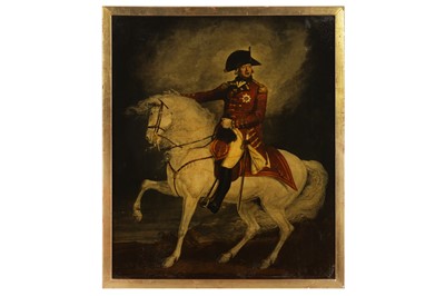 Lot 289 - JAMES WARD (BRITISH 1769-1859) AFTER WILLIAM BEECHEY (BRITISH 1753-1839) GEORGE III (1738–1820) ON HORSEBACK REVERSE GLASS PAINTED PRINT