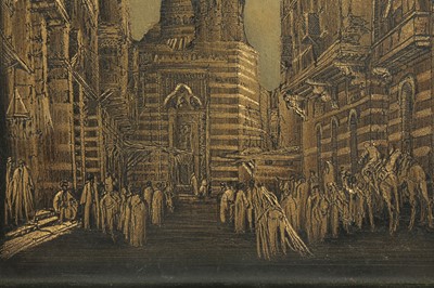 Lot 606 - AN ETCHED METAL LITHOGRAPH PLATE FEATURING THE QALAWUN COMPLEX IN CAIRO