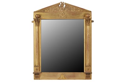 Lot 218 - A GILT WOOD AND GESSO MASONIC MIRROR, 19TH CENTURY
