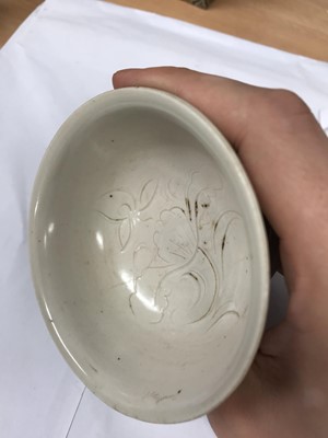 Lot 372 - A CHINESE DING FOLIATE DISH AND A STEM BOWL.