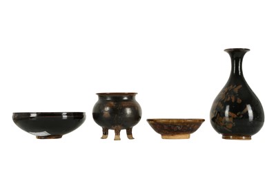 Lot 590 - FOUR CHINESE BLACK-GLAZED PIECES.
