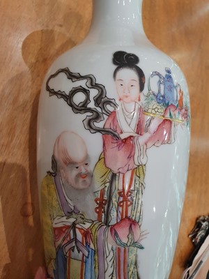 Lot 217 - A PAIR OF CHINESE FAMILLE ROSE 'IMMORTALS' VASES.