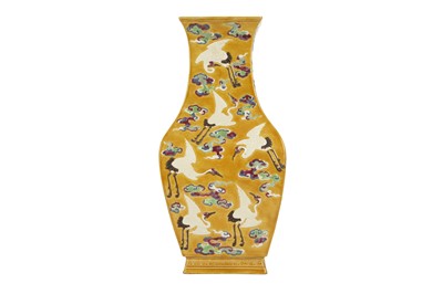 Lot 855 - A CHINESE YELLOW-GROUND 'CRANES' VASE.