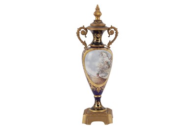 Lot 203 - A FRENCH GILT METAL AND SEVRES STYLE PORCELAIN VASE, 20TH CENTURY