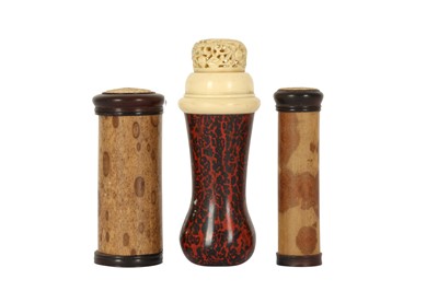 Lot 807 - A COLLECTION OF THREE BAMBOO AND IVORY CRICKET CAGES.