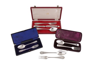 Lot 327 - A MIXED GROUP OF STERLING SILVER CHRISTENING SETS