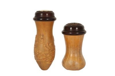 Lot 806 - TWO CHINESE MOULDED GOURD CRICKET CAGES.