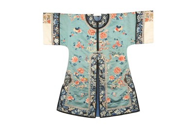 Lot 293 - A CHINESE PALE BLUE GROUND INFORMAL LADY'S ROBE.
