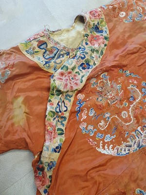 Lot 290 - A CHINESE IMPERIAL APRICOT-YELLOW 'NINE DRAGON' ROBE.