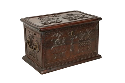Lot 647 - A CHINESE CARVED WOOD 'BRONZE VESSELS' CHEST.