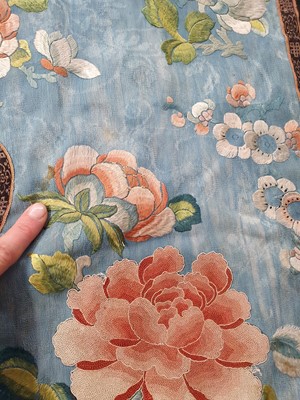 Lot 294 - A CHINESE PALE BLUE GROUND LADY'S ROBE.