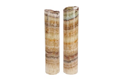 Lot 349 - A PAIR OF CYLINDRICAL ONYX LAMP BASES