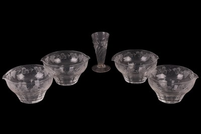 Lot 389 - A COLLECTION OF FOUR DOUBLE LIPPED GLASS WINE GLASS COOLERS, 19TH CENTURY