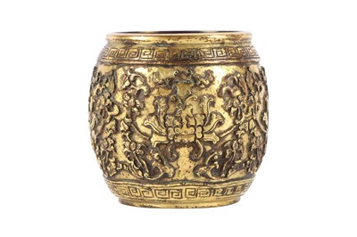 Lot 987 - A CHINESE GILT-BRONZE MINIATURE 'BARREL' INCENSE BURNER.